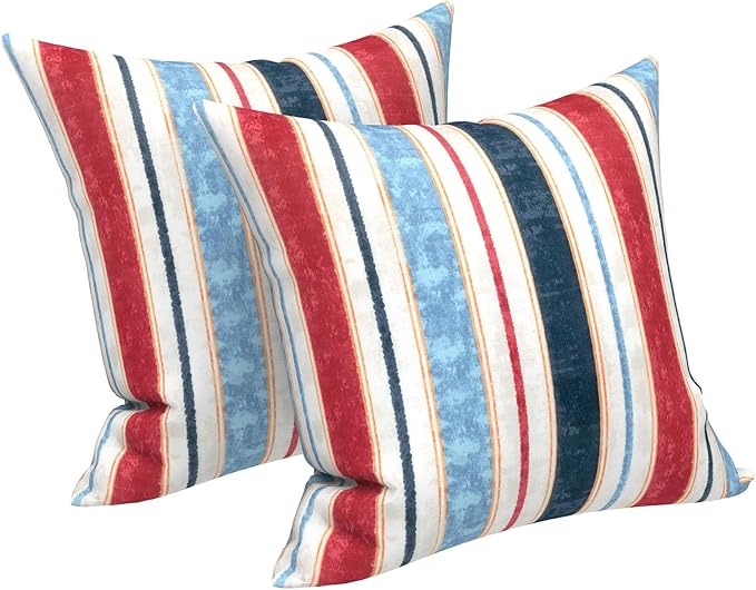 LVTXIII Outdoor/Indoor Throw Pillows, Decorative Throw Pillows with Inserts, 18"x18" Square Pillows for Bed, Couch, Sofa and Patio Furniture, Set of 2, Stripe Red Blue
