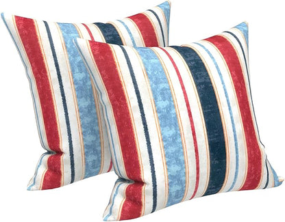 LVTXIII Outdoor/Indoor Throw Pillows, Decorative Throw Pillows with Inserts, 18"x18" Square Pillows for Bed, Couch, Sofa and Patio Furniture, Set of 2, Stripe Red Blue
