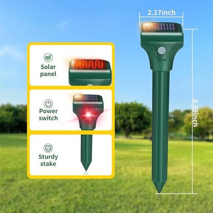 Mole Repellent Solar Powered, 8 Pack Ultrasonic Snake Repellent Outdoor, Waterproof Ultrasonic Mole Deterrent Stakes, Get Rid of Gopher, Vole, Skunk,Chipmunk, Snake Repellent for Yard, Garden, Lawn