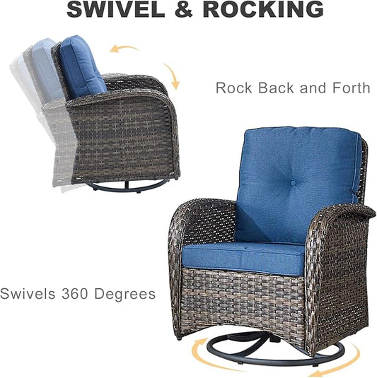 HUMMUH Outdoor Patio Furniture 7-Piece All-Weather PE Wicker Outdoor Conversation Set-Patio Couch Swivel Rocker Chairs with Ottomans Coffee Tables for Backyard,Poolside,Deck