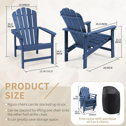 Stackable Adirondack Chair, Space Saving HDPE All-Weather Fire Pit Chairs for Outdoor Lawn Porch Deck