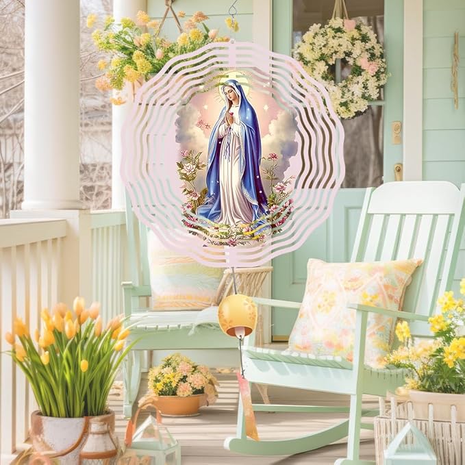 Virgin Mary Prayer Wind Spinner, Metal Wind Spinners Outdoor Indoor,Virgin Mary Hanging Garden Decor for Outside, Stainless Wind Spinners for Yard and Garden 10 inch 3D (25.76X25 CM)