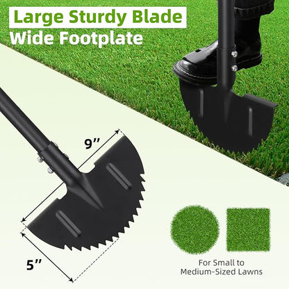 Edger Lawn Tool, Heavy Duty 49 Inch Border Edger with Half Moon Sharp Blade, T-Grip, Wide Footplate, Saw Tooth Rustproof Manual Lawn Edger for Landscaping, Yard,Garden, Sidewalk, Flower Beds