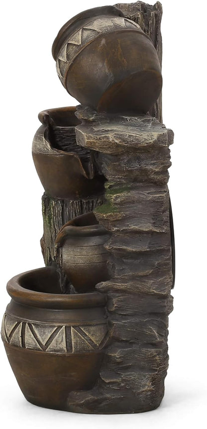 Merax 19.75" High Weather Resistant Floor Fountain with Light, 3 Tier Outdoor Fountain, Stacked Jar Design for Garden Patio Yard, Brown+Gray