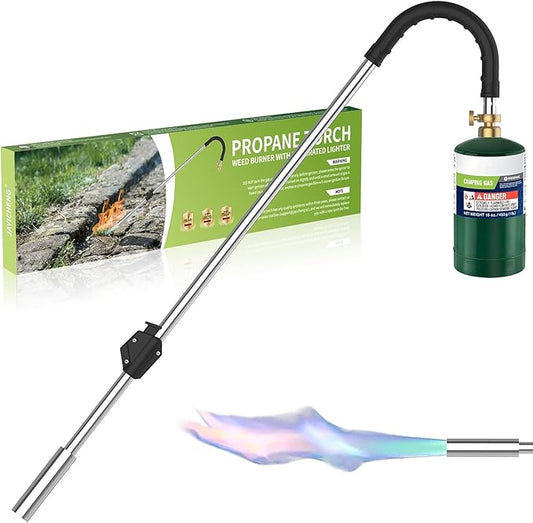 Weed Torch Propane Burner,Blow Torch Weed Burner with Self Igniting(Turn the Knob Slightly Before Ignition),Anti-slip Rubber Handle for Weeding,Melt Ice,Charcoal Starter-Fuel Not Included