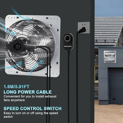 Criditpid 10 Inch Shutter Exhaust Fan with Speed Controller and Power Cord, 820 CFM 1650 RPM Wall Mounted Metal Exhaust Fan for Attic, Greenhouse, Garages, Barn, Workshop, Chicken Coop Ventilation