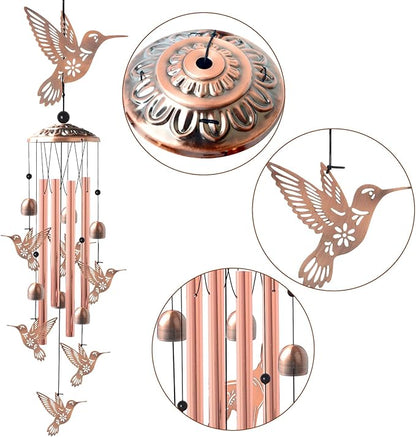 Brass Hummingbird Wind Chimes, Copper Wind-Chimes, Garden Decor, Gifts for Women, Gifts for Mom, Windchimes Outdoor, Memorial WindChimes, Wind Bell