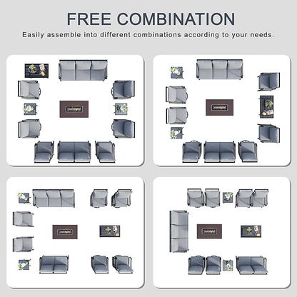 12 Pieces Patio Conversation Sets, All Weather Metal Outdoor Furniture Set, 3-Seater, 4 Swivel Rockers, 2 Single Chairs, 1 Loveseat, 2 Side Tables, 1 Coffee Table, 1 Fire Pit Table for Outside, Gray