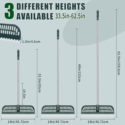 Artificial Turf Rake with 18in Double-Sided Heads, 32-61 Inch Turf Brush Grass Rake for Artificial Grass, Turf Grass Broom for Garden Lawn Artificial Turf Leaves Pet Hairs