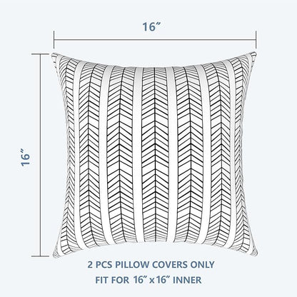 LVTXIII Outdoor Throw Pillow Covers 16 x 16 Inch, Covers ONLY Modern Cute Pattern Decorative Square Toss Pillow Case Pack of 2 for Home Patio Garden Sofa Bed Furniture, Herringbone White