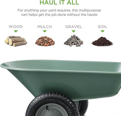 Best Choice Products Dual-Wheel Home Utility Yard Wheelbarrow Garden Cart w/Built-in Stand for Lawn, Gardening, Construction - Seafoam
