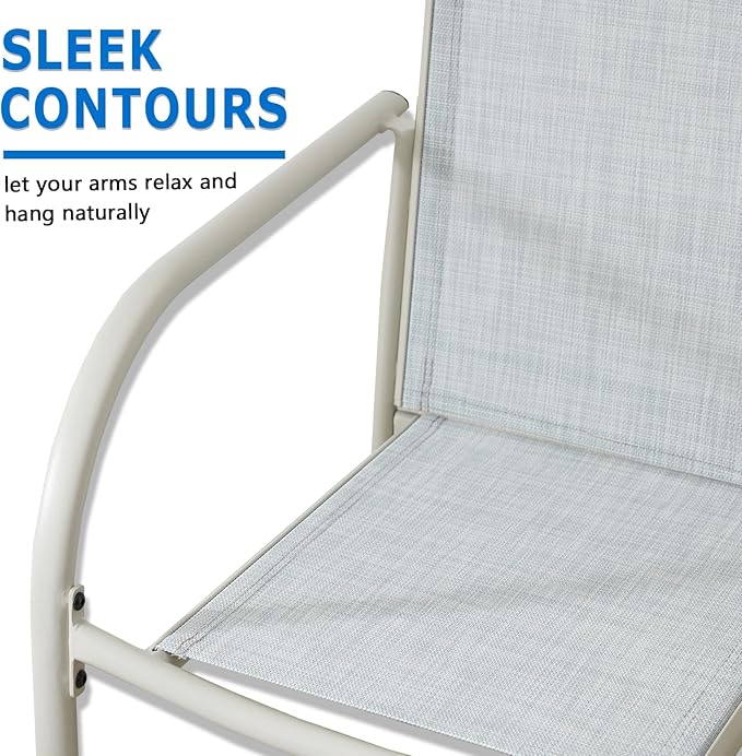 Outdoor Dining Chairs Set of 6, Stackable Patio Chairs with Textilene Fabric, Lightweight Garden Chairs for Poolside, Backyard, Camping, Beige