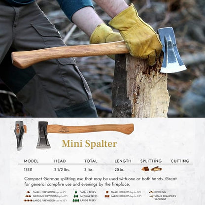 1844 Helko Werk Germany Traditional Mini Spalter - Made in Germany Compact Splitting Axe, Small Wood Splitting Hatchet - Head 2-1/2 lbs, Handle 20 in. (Mini Spalter) #13511