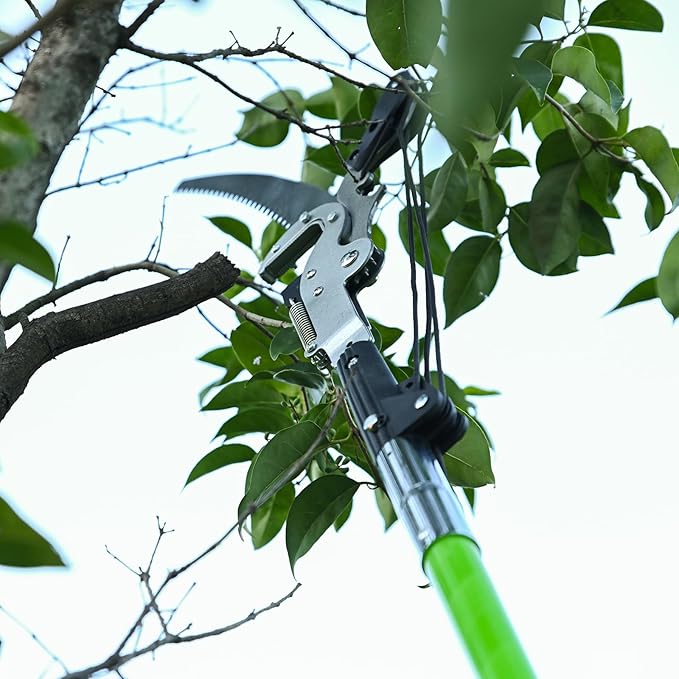 27FT Manual Pole Saw, Tree Branch Trimmer with 8-Section Fiberglass Handle, Sharp Steel Blade and Heavy-Duty Giant Pruning Scissors, Design for High Branch Trimming, Ideal for Palm and Shrub
