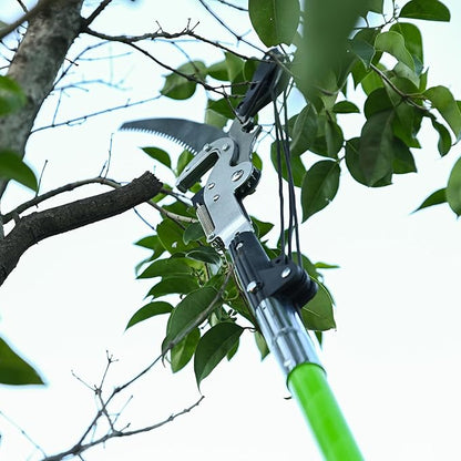 27FT Manual Pole Saw, Tree Branch Trimmer with 8-Section Fiberglass Handle, Sharp Steel Blade and Heavy-Duty Giant Pruning Scissors, Design for High Branch Trimming, Ideal for Palm and Shrub