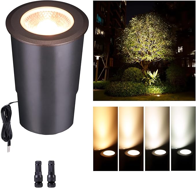 Low Voltage Well Lights - 5 Colors Temp IP67 Outdoor In-Ground Lights, 2700K/3000K/3500K/4000K/5000K 12V LED Landscape Lighting, ORB Aluminum for Pathway Wall Tree 9W 700LM