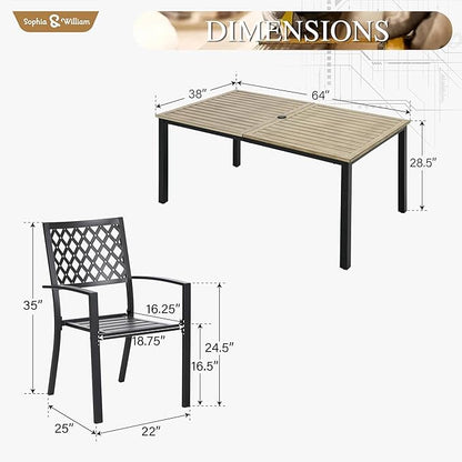 Sophia & William Patio Dining Set Outdoor Table and Chairs 7 Piece Metal Patio Table Furniture Set with Large Rectangular Dining Table for 6 Person and Stackable Outdoor Chairs Support 300LBS (Balck)