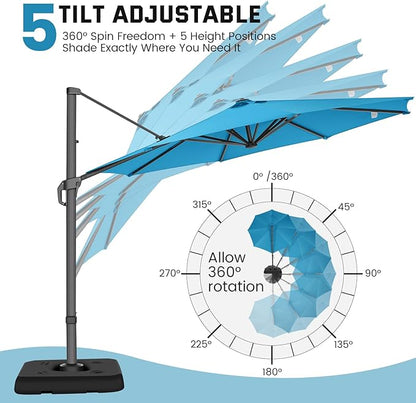 Hotime 10ft Patio Umbrella Outdoor Patio Windproof and Height adjustable, Heavy Duty Aluminum Round Offset Patio Umbrella Cantilever Pool Umbrella with 360°Rotation for Garden Deck Pool, Light Blue