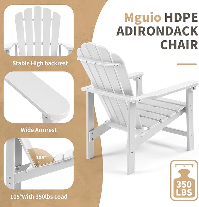 Stackable Adirondack Chairs Set of 4, Space Saving HDPE All-Weather Fire Pit Chair with Cover for Outdoor Lawn Porch Deck