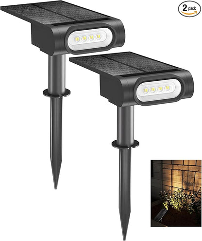 EZVALO Solar Spot Lights Outdoor Waterproof IP67, 3 Lighting Modes Landscape Spotlights, Efficient King-Size LEDs, Solar Powered for Garden Yard Pathway (2Pack-Warm White)