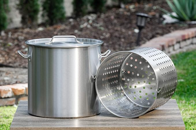 Barton 53Qt Stock Pot w/Strainer Basket Commercial Stainess Steel Food Grade 304 Turkey Deep Fryer Crawfish Clam Steamer