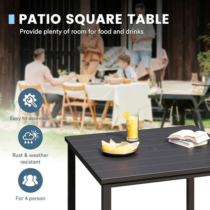 DIFY 40.2" Square Patio Dining Table for 4, Outdoor Metal Dining Table with 1.57" Umbrella Hole for Backyard Lawn Garden, Black