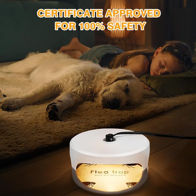 Flea Traps for Inside Your Home 2 Packs, Flea Light Trap for Indoor, Bed Bug Killer with Sticky Pads & Light Bulb Replacement, Natural Fleas Insect Infestation Treatment Trap