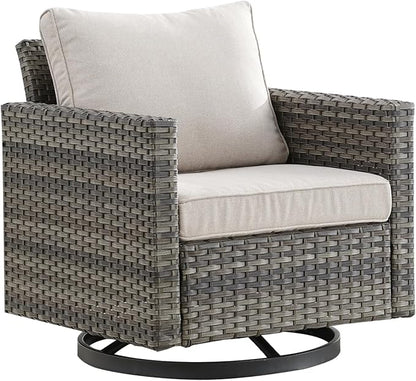 Outdoor Patio Swivel Rocker Chairs - Single Wicker Patio Swivel Rocking Chair with Waterproof Wicker,Comfortable Cushions and Sturdy Metal Frame for Outside Porch Deck Backyard(Mixed Grey/Beige/1PC)