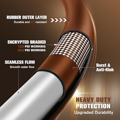 Short Leader Garden Hose 5/8" x 6ft, No Kink Lightweight Water Hose, Hybrid Rubber, Heavy Duty, 650 Burst PSI, Male to Female Fittings