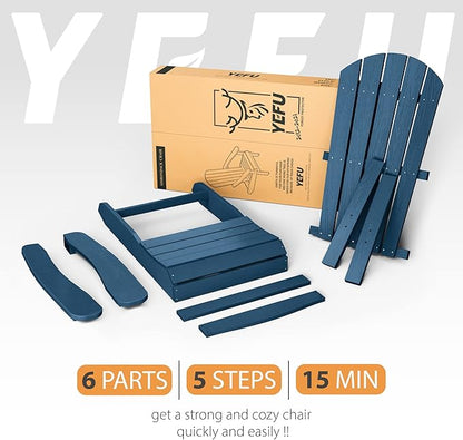 YEFU Adirondack Chairs Set of 2 Plastic Weather Resistant, Outdoor Chairs 5 Steps Easy Installation, Like Real Wood, Widely Used in Outdoor, Patio, Lawn, Fire Pit, Deck, Outside, Chairs (Navy Blue)