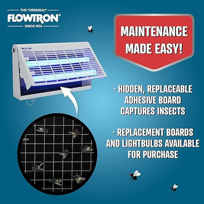 Flowtron Portable Indoor Fly Trap| Electric Insect Killer for Flies & Gnats with Dual Lure Method 30W UV Light & Pheromone Attractant | Sticky Strips, 500 Sq Ft for House & Restaurants