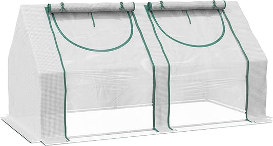 Outsunny 6' x 3' x 3' Portable Greenhouse, Garden Green House with 2 PE/Plastic Covers, Steel Frame and 2 Roll Up Windows, Clear