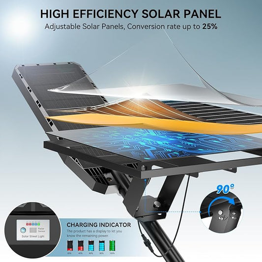 Solar Lights Outdoor Waterproof, 7000K Dusk to Dawn Solar Street Lights Outdoor Motion Sensor with Remote Control, LED Security Flood Light for Outside, Parking Lot, Yard, Garden, Garage