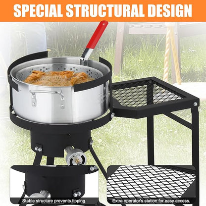 Outvita 30Qt Turkey Deep Fryer & 10QT Fish Fryer Kit w/Baskets, Aluminum Fish & Seafood Boiler Steamer with 55,000 BTU Propane Gas Burner & Additional Prep Table, Ideal for Outdoor Fry