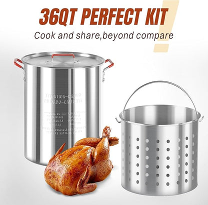 36QT Turkey Fryer Kit, Waterproof Cover & 12-inch Skimmer, 55,000BTU Propane Burner Stove, Aluminum Turkey Fryer Pot, Outdoor Deep Fryer, Crawfish Boiler with Basket