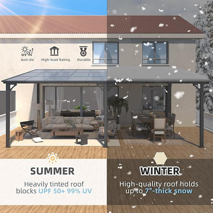 AECOJOY 40' x 12' Gazebo for Patio, Large Wall-Mounted Hard Top Lean-to Gazebo Pergola with Roof 12' x 40' on Clearance, Heavy Duty Patio Awnings for Decks, Backyard