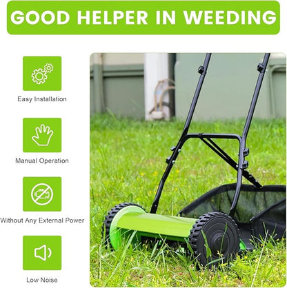 12 Inch Manual Push Reel Lawn Mower with Adjustable Mowing Height, 5 Blades and Collection Bag, Push Lawn Sweeper Grass Catcher Outdoor Power Tools for Picking up Leaves,Grass and Debris on Lawns