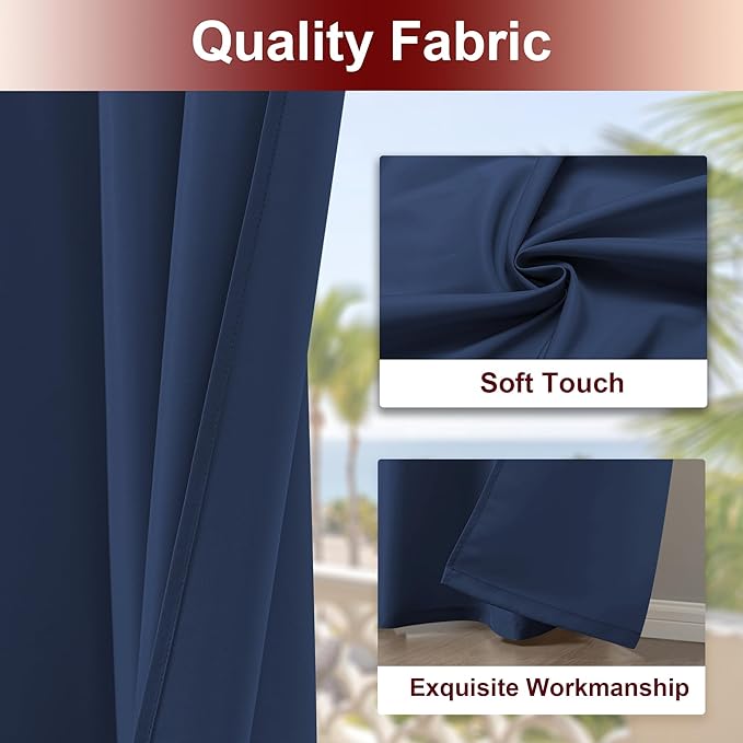 HolidayIdeas Grommet Outdoor Curtains for Patio Waterproof 8 Pcs All Weather Balcony Outside Curtains for Apartments, Gazebo, Pergolas, Porch, 54x120 Inch, Navy