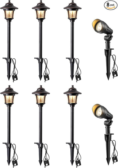 EDISHINE Low Voltage Landscape Lights Kit, 3W 120LM LED Pathway Lights & 3.2W 240LM Spotlights, Seed Glass, 12V Outdoor Landscape Lighting with Connectors, Aluminum Landscape Light for Garden Yard