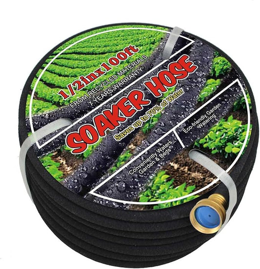 1/2inch 100ft Garden Soaker Hose Solid Brass Connector Heavy Duty Water Hose Perfect for Garden, Vegetable| Leakproof Lightweight 100 FT Soaker Hose