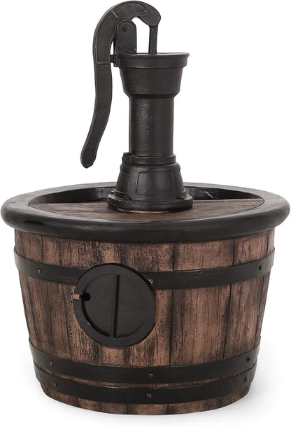 Merax 26.5" High Handcrafted Floor Fountain – Weather-Resistant Outdoor Water Feature with LED Lights, Barrel Design for Garden Patio Yard