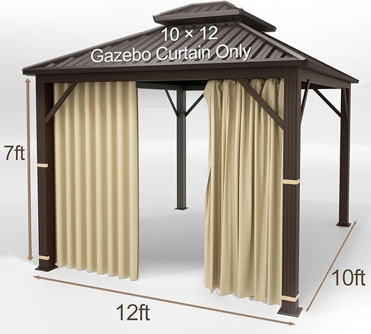 Gazebo Universal Replacement Privacy Curtain – Hugline Gazebo Side Wall Outdoor Privacy Panel with Zipper (Beige, 10x12)