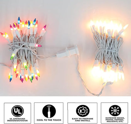 Vigdur 2 Packs 13ft 50 Multi-Color Christmas Lights on White Wire Cord, UL Approved Connectable Outdoor String Lights for Xmas Patio Home Party Garden Decor(Multicolor)