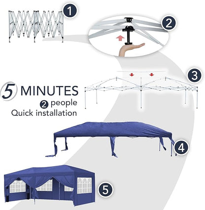 Sundale Outdoor Pop up Canopy with Sidewalls, 10x20 Commercial Foldable Heavy Duty Patio Tent, Waterproof UPF 50+ Tent with Roller Bag for Event, Party, Wedding, Navy