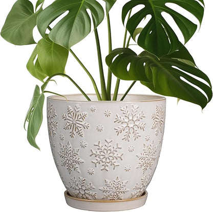 Ceramic Planter 8 Inch Plant Pot with Drainage Hole and Saucer Ceramic Pots for Indoor Plants Outdoor Large Flower Pot for Home Decor White
