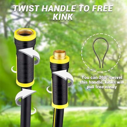 Garden Hose 50FT - PHLEX PRO Heavy-Duty Premium 5/8'' Rubber 3-Layer Water Hose - Innovation Flexible Hybrid Lightweight Water Hose, Full Brass Male to Female Fittings (RyobiGreen)