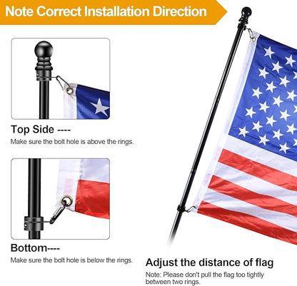 1" Black Flag Pole Rings, 2 Pcs Anti Wrap Aluminum Alloy Flag Pole Clip Swivels, 360° Rotating Flagpole Flag Mounting Ring Clips, Spinning Flag Pole Kit for 0.75-1.02" Diameter (1 Inch, Black)