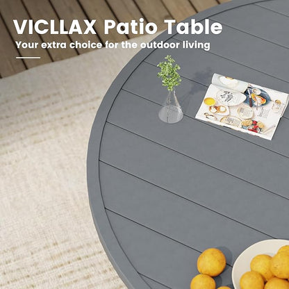 VICLLAX Outdoor Patio Round Dining Table, 50"x 50" Metal Slatted Round Tabletop with Adjustable Umbrella Hole for Deck Lawn Garden Backyard, Dark Grey