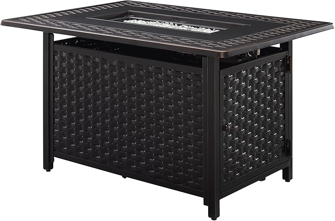 Fire Sense 63699 Albany Woven Aluminum Convertible Gas Fire Pit Table 45,000 BTU Multi-Functional Outdoor Firepit with Fire Bowl Lid Nylon Cover & Clear Fire Glass - Bronze Finish - Rectangular 44"