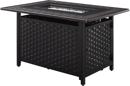 Fire Sense 63699 Albany Woven Aluminum Convertible Gas Fire Pit Table 45,000 BTU Multi-Functional Outdoor Firepit with Fire Bowl Lid Nylon Cover & Clear Fire Glass - Bronze Finish - Rectangular 44"